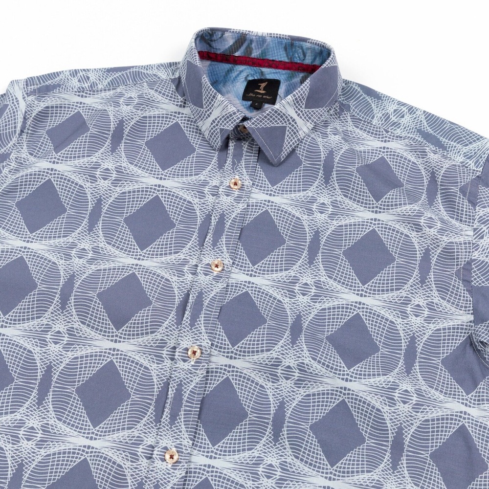1 Like No‎ Other Mens Large Shirt Blue Boho Floral Geometric Flip Cuff Stretch